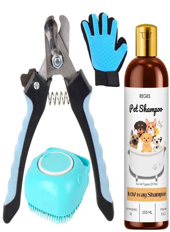 مجموعة ريجيس للعناية بالحيوانات الأليفة مع شامبو للكلاب، وقفاز لإزالة الشعر الزائد، ومقص أظافر، وزيت عشبة الليمون وتركيبة فيتامين E وC، 200 مل (عبوة من 4 قطع) - Image 1